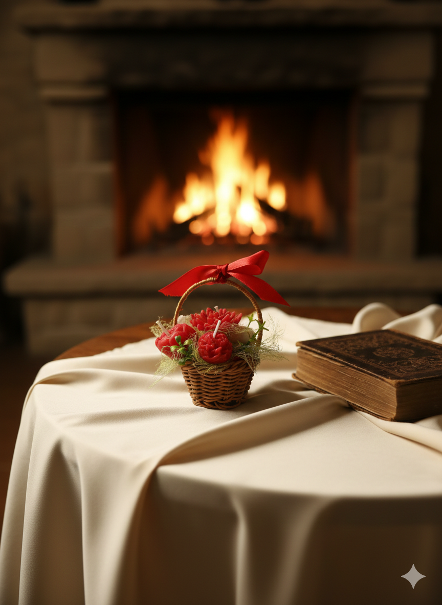 Cesta Rústica "Amor em Flor" - Velas Artesanais Vermelhas