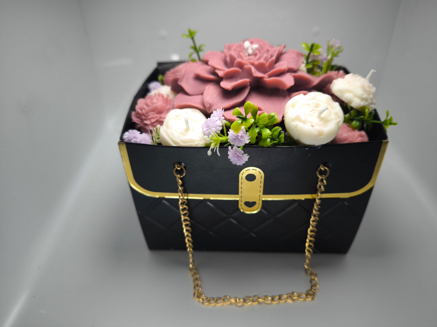 Bouquet de Velas "Midnight Blossom" – Elegância em Preto e Rosa Chá