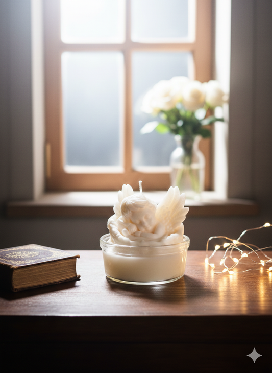 Vela Esculpida Anjo da Guarda – Pureza e Luz no Cristal