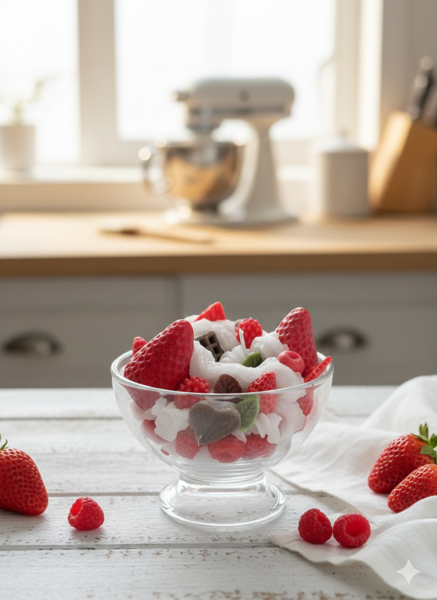 Vela Sobremesa Gourmet – Taça de Frutos Vermelhos e Chantilly