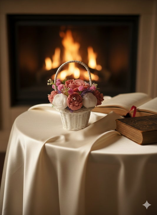 Cesto de Rosas "Encanto Rosa" – Arranjo Floral de Luxo em Vela