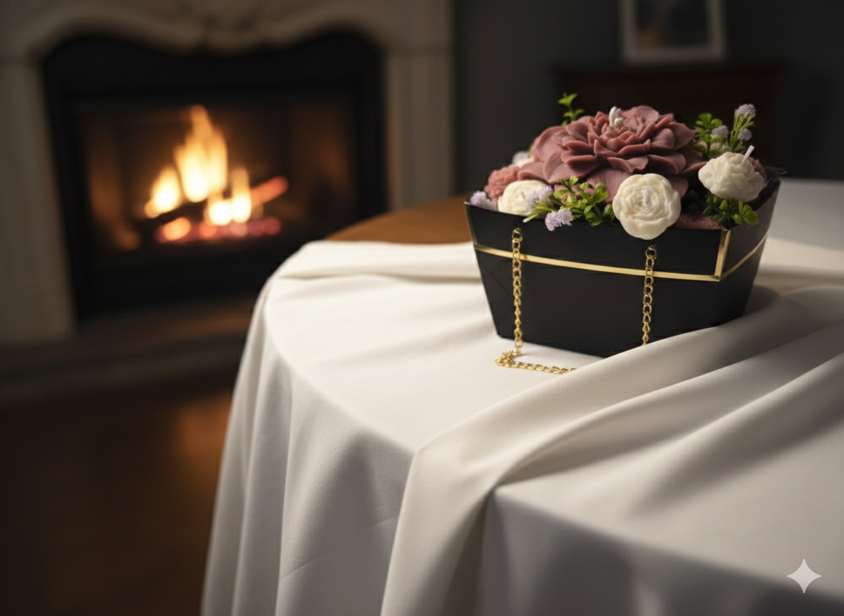 Bouquet de Velas "Midnight Blossom" – Elegância em Preto e Rosa Chá