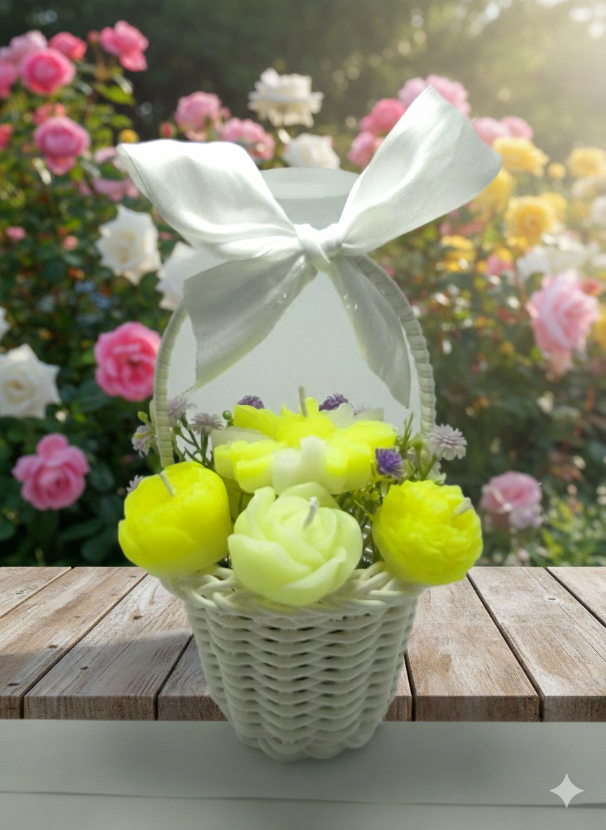 Cesto de Flores Aromático – Arranjo Floral em Velas Artesanais