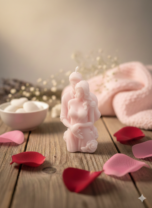 Vela Escultural "Abraço Eterno" – Arte e Romance em Tons Pastel