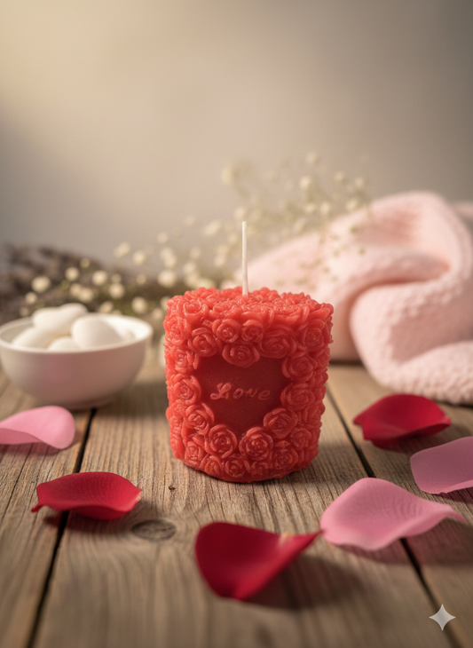 Vela Escultural "Coração de Rosas Love" – Romance e Detalhe