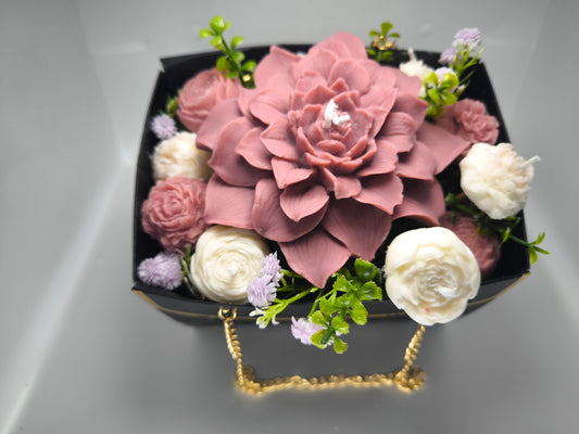 Bouquet de Velas "Midnight Blossom" – Elegância em Preto e Rosa Chá