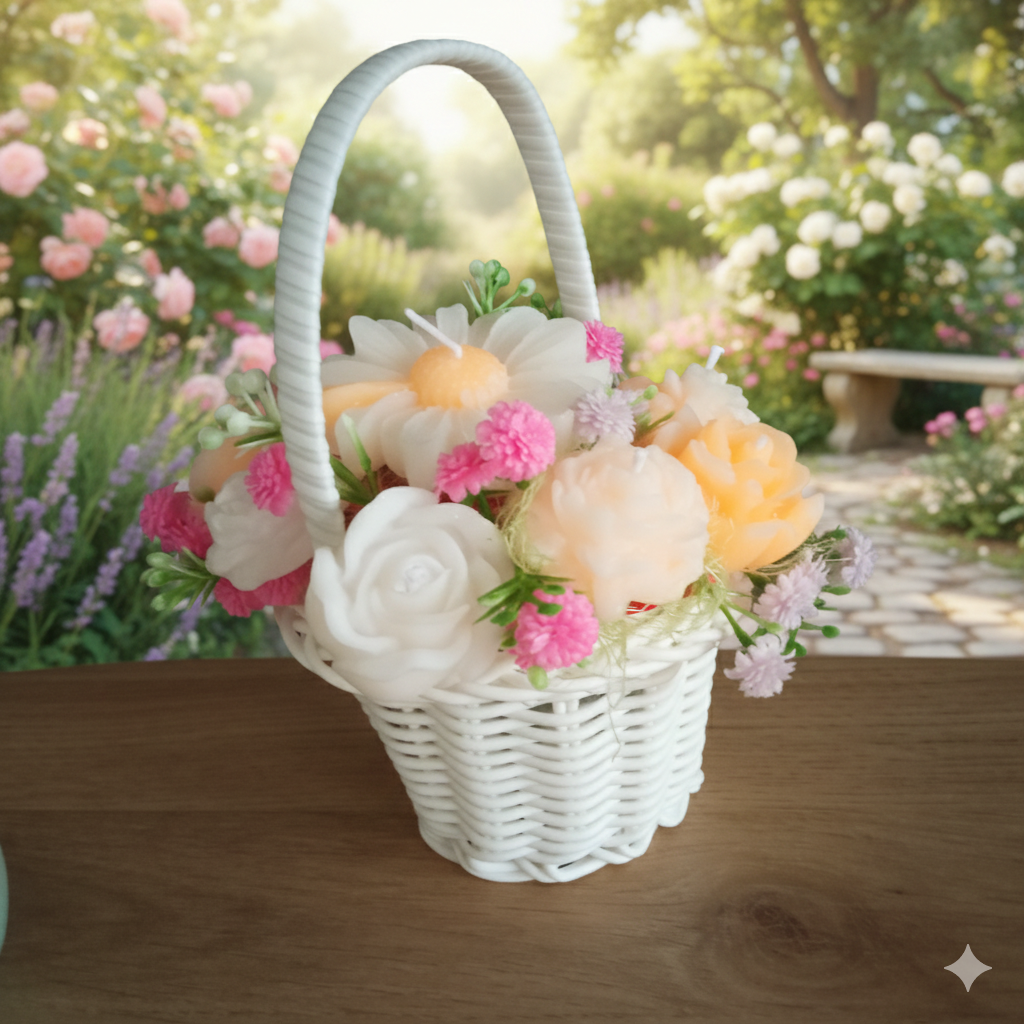 Cesta de Flores Aromáticas - Arranjo de Velas Artesanais
