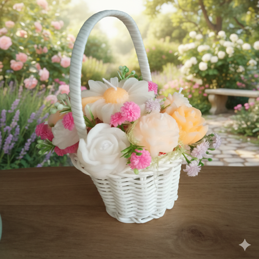 Cesta de Flores Aromáticas - Arranjo de Velas Artesanais