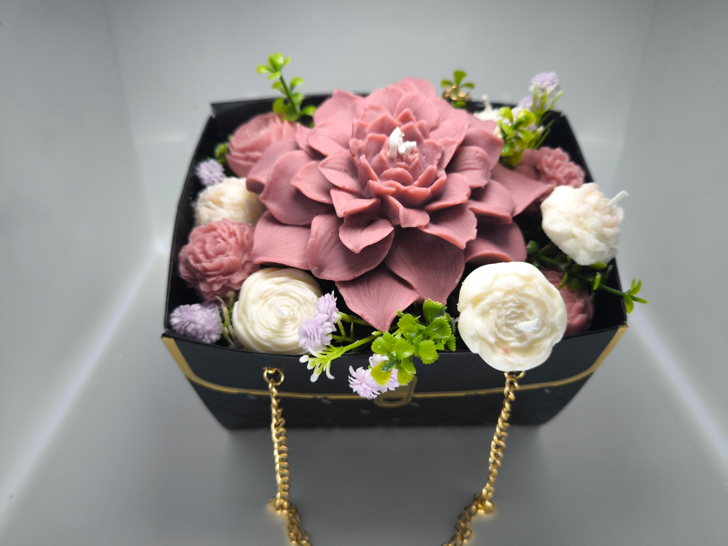 Bouquet de Velas "Midnight Blossom" – Elegância em Preto e Rosa Chá